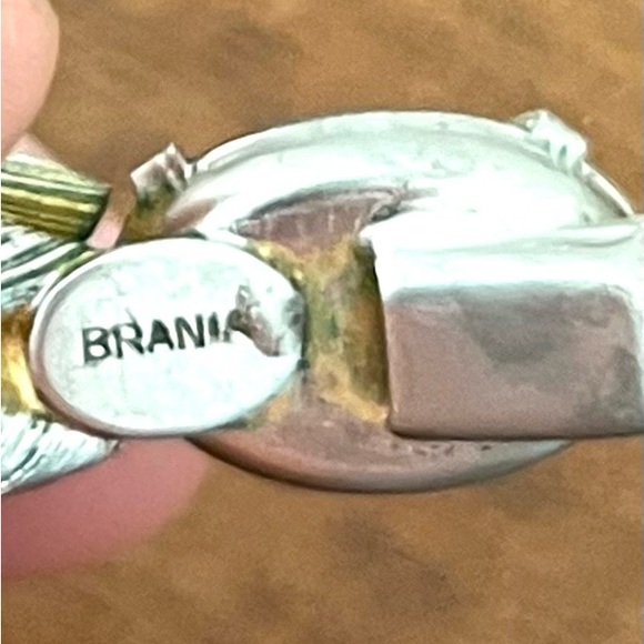 BRANIA Two-Toned Link Necklace Graduated Mid Century Green Cabochon Clasp-Marked - Picture 2 of 7